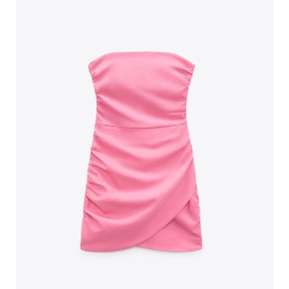 Zara Pink Strapless Mini Dress Draped Ruched Size Medium - Picture 2 of 12